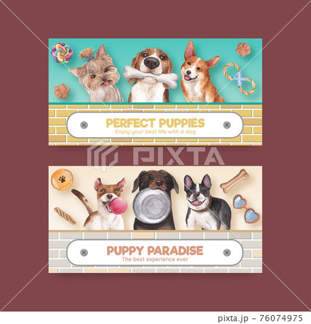 Twitter template with cute dog concept,watercolor style Twitter template with cute dog concept,watercolor style 76074975