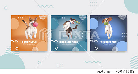 Banner template with cute dog concept,watercolor style 76074988