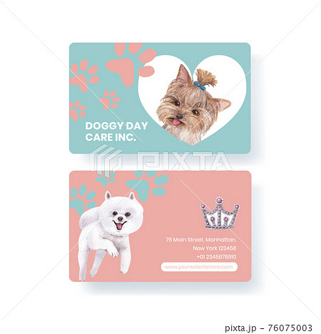 Name card template with cute dog concept,watercolor style 76075003