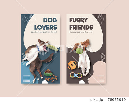 Instagram template with cute dog concept,watercolor style 76075019