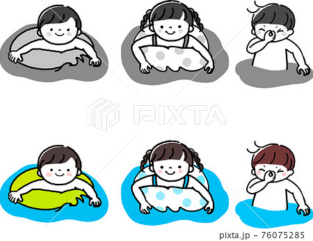 プールや海で泳ぐこどもたち 76075285