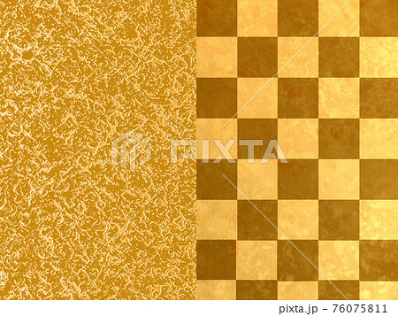 和柄背景　金箔　和風背景　和の背景　和柄　日本的　和紙　フレーム　金屏風　古典的　市松模様　 76075811