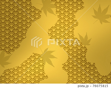 和柄背景　金箔　和風背景　和の背景　和柄　日本的　和紙　フレーム　金屏風　古典的　市松模様　 76075815
