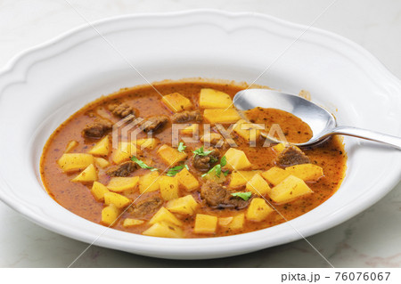 beef goulash soup with potatoes beef goulash soup with potatoes 76076067