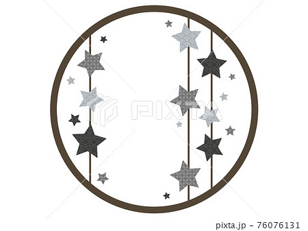 モノクロの和柄の星の丸いフレームのイラスト素材