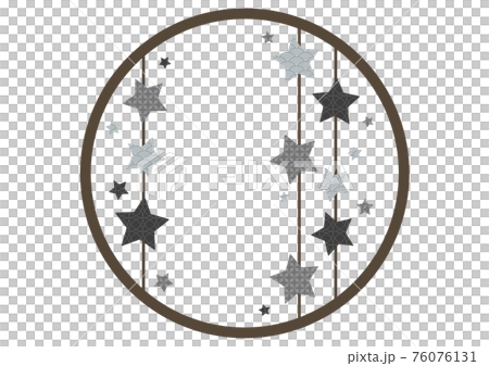 モノクロの和柄の星の丸いフレームのイラスト素材