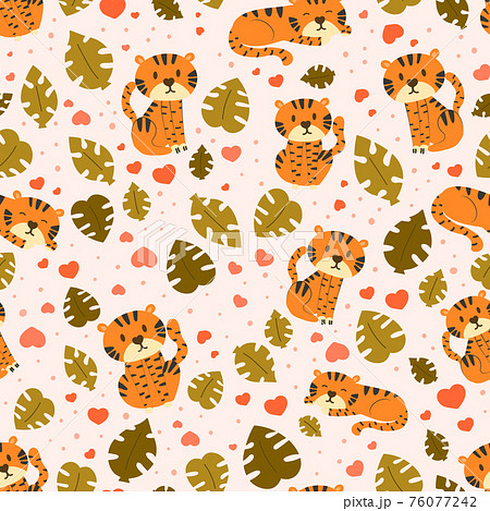 Cute Safari Pattern With Cute Tiger Character のイラスト素材