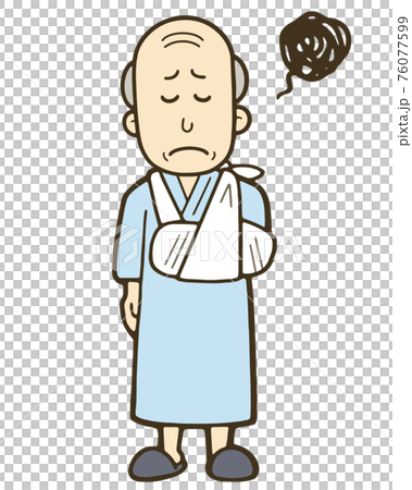 Illustration of a senior man hospitalized with a broken arm Illustration of a senior man hospitalized with a broken arm 76077599