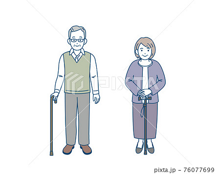 杖をつく 老夫婦 シニア 高齢者 男女 イラスト素材のイラスト素材