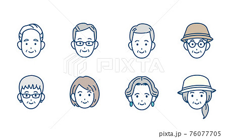 シニア 高齢者 老夫婦 人々 男女 顔 アイコン イラスト素材のイラスト素材