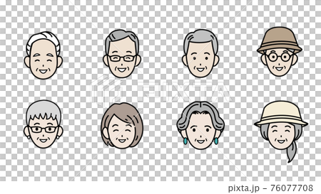 シニア 高齢者 老夫婦 人々 男女 笑顔 顔 アイコン イラスト素材のイラスト素材