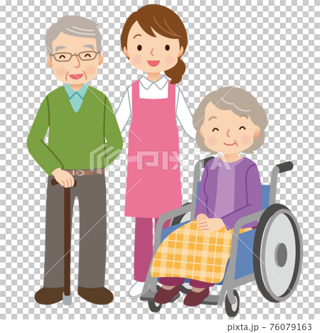 高齢者と介護士 老人ホームのイラスト素材