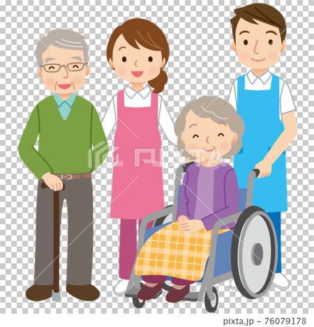 高齢者と介護士 老人ホームのイラスト素材