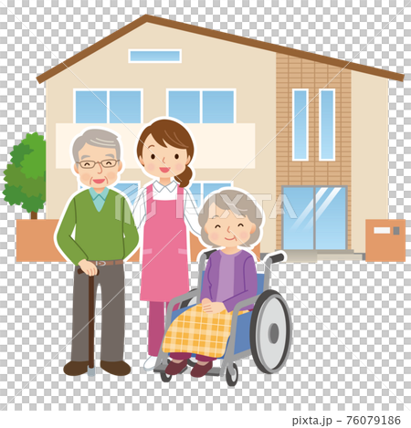 高齢者と介護士 老人ホームのイラスト素材