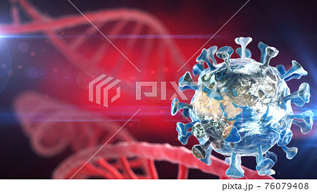 Coronavirus looks like planet Earth. Conceptual image under a microscope. 3D render Coronavirus looks like planet Earth. Conceptual image under a microscope. 3D render 76079408