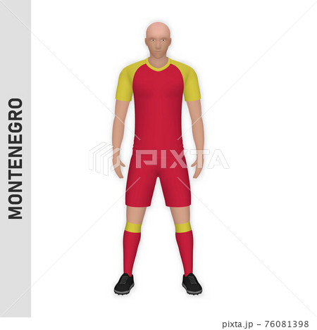 3D realistic soccer player mockup. Montenegro Football Team Kit 3D realistic soccer player mockup. Montenegro Football Team Kit 76081398