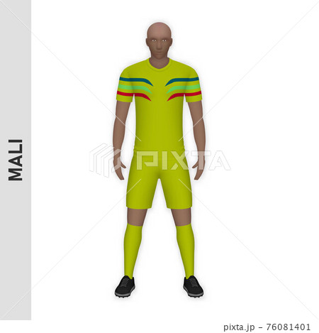 3D realistic soccer player mockup. Mali Football Team Kit templa 3D realistic soccer player mockup. Mali Football Team Kit templa 76081401