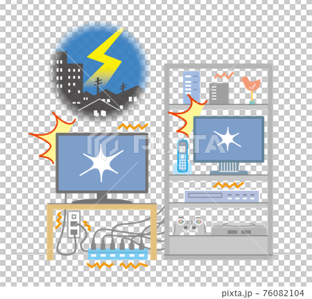 Lightning strike, lightning surge, damage to connected equipment, illustration 76082104