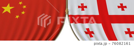 Flags of China and Georgia and closing or opening zipper between them. Political negotiations or interaction conceptual 3D rendering 76082161