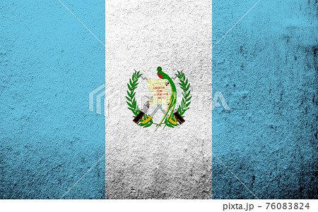 The Republic of Guatemala National flag Azuliblanco with coat of arms. Grunge background The Republic of Guatemala National flag Azuliblanco with coat of arms. Grunge background 76083824