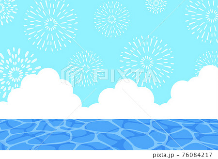 暑中見舞い 昼間の花火と海のイラスト素材