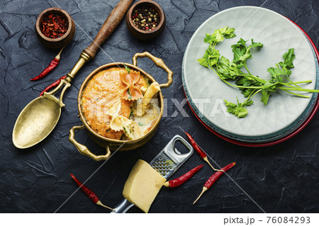 Casserole with chicken and macaroni 76084293