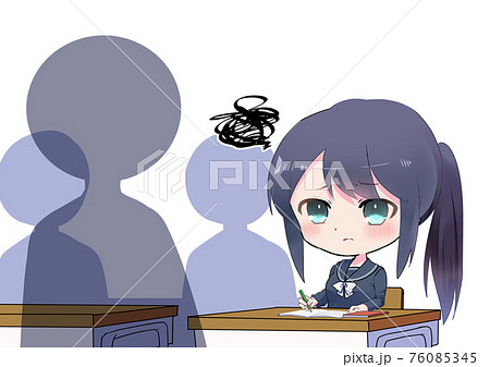 イラスト素材 難しそうに勉強するセーラー服を着た女の子のイラスト素材