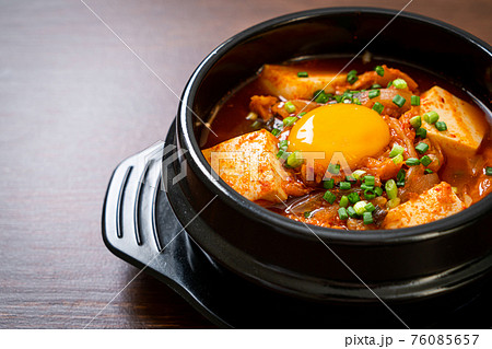 Kimchi Jjigae or Kimchi Soup with Soft Tofu or Korean Kimchi Stew  - Korean Food Traditional Style 76085657
