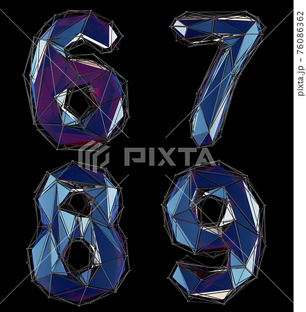 Set of numbers 6, 7, 8, 9 made of blue color glass. Set of numbers 6, 7, 8, 9 made of blue color glass. 76086362