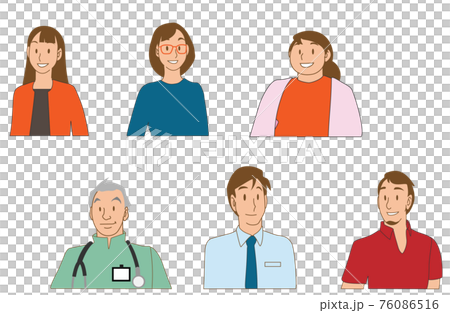いろんな職業の日本人の顔アイコンセットのイラスト素材 いろんな職業の日本人の顔アイコンセットのイラスト素材