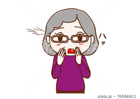 何かに気が付いてハッとする高齢の女性のイラスト素材