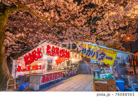 静岡県 三嶋大社 夜桜と屋台 三島市の写真素材