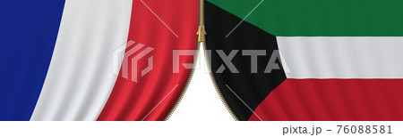 Flags of France and Kuwait and closing or opening zipper between them. Political negotiations or interaction conceptual 3D rendering Flags of France and Kuwait and closing or opening zipper between them. Political negotiations or interaction conceptual 3D rendering 76088581