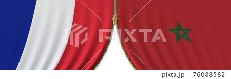 France and Morocco cooperation or conflict, flags and closing or opening zipper between them. Conceptual 3D rendering 76088582
