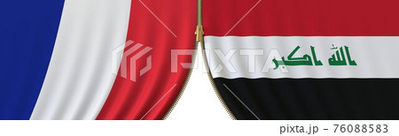 France and Iraq cooperation or conflict, flags and closing or opening zipper between them. Conceptual 3D rendering France and Iraq cooperation or conflict, flags and closing or opening zipper between them. Conceptual 3D rendering 76088583