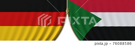 Flags of Germany and Sudan and closing or opening zipper between them. Political negotiations or interaction conceptual 3D rendering 76088586