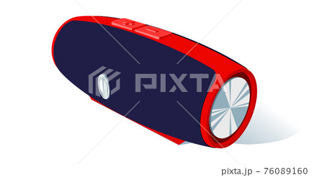 Portable acoustics or mobile speaker for music with red color and perspective. Modern party or travel music device 76089160
