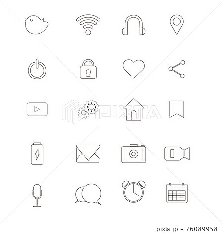 Cute SNS and app icon set line drawing - Stock Illustration ...