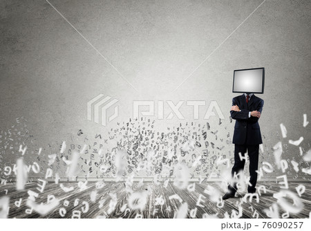 Businessman with TV instead of head. 76090257