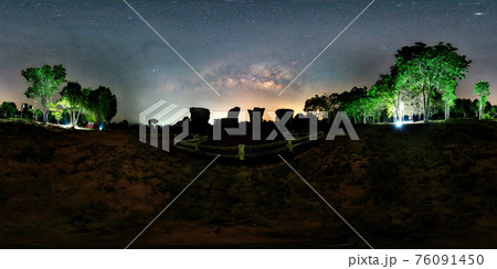 VR360 Panorama, The Milky Way over the rocks in Phu Lan Kha National Park, Chaiyaphum Province, Thailand 76091450