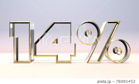 14% 3d glass material surrounded by a golden frame, discount business concept 3d render illustration 76091452