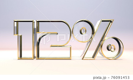 12% 3d glass material surrounded by a golden frame, discount business concept 3d render illustration 76091453