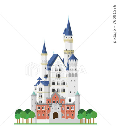 Neuschwanstein Castle (Bavaria, Germany). Isolated on white background vector illustration. 76091536