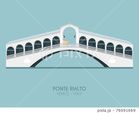Modern design poster with colorful background of Rialto Bridge (Venice, Italy). Vector illustration 76091669