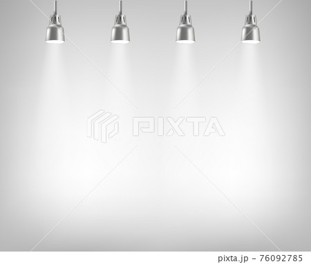 Photorealistic illuminated stage with projectors. Presentation vector layout Photorealistic illuminated stage with projectors. Presentation vector layout 76092785