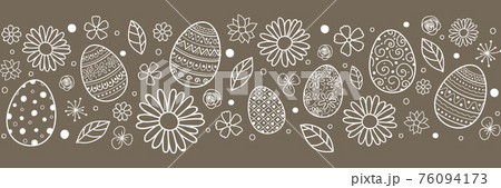 Concept of Easter header with hand drawn eggs and flowers. Vector 76094173