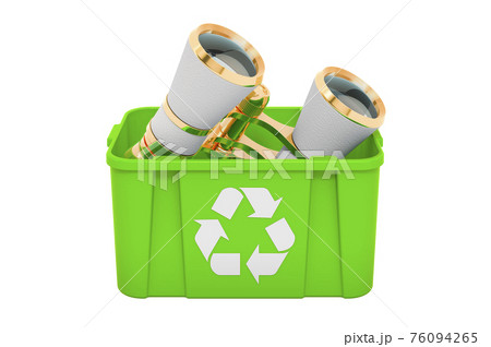 Recycling trashcan with theater binoculars. 3D rendering 76094265