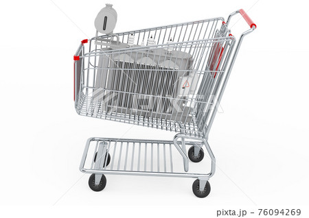 Shopping cart with oil-filled transformer, 3D rendering 76094269
