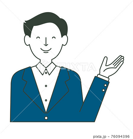 右に案内をするスーツ姿の男性のイラスト素材