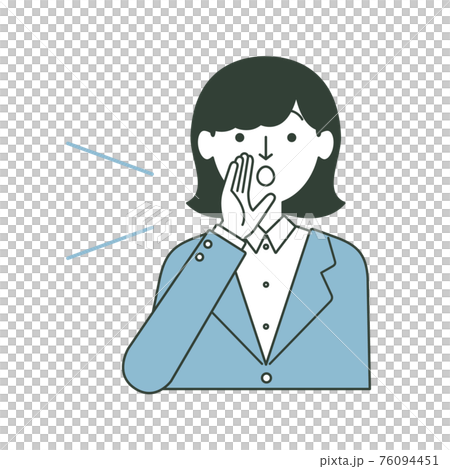 こっそり話しかけるスーツ姿の女性 76094451
